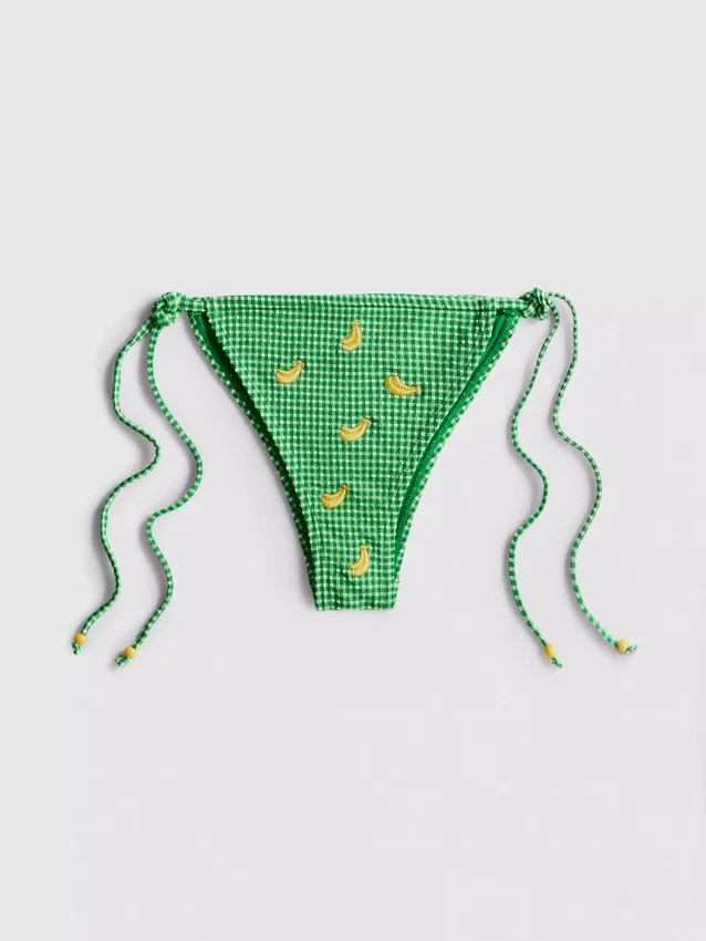 Slip de bikini cu imprimeu gingham și legături laterale Slip de bikini cu imprimeu gingham și legături laterale