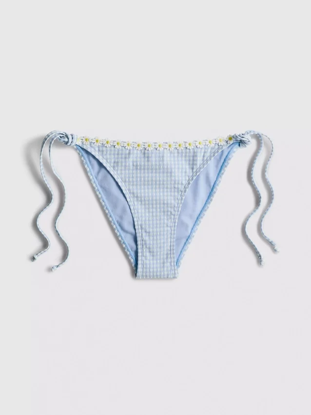 Slip de bikini din țesătură gingham cu bordură cu margarete Slip de bikini din țesătură gingham cu bordură cu margarete