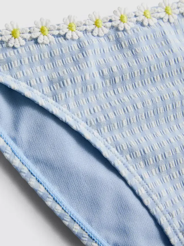 Slip de bikini din țesătură gingham cu bordură cu margarete Slip de bikini din țesătură gingham cu bordură cu margarete