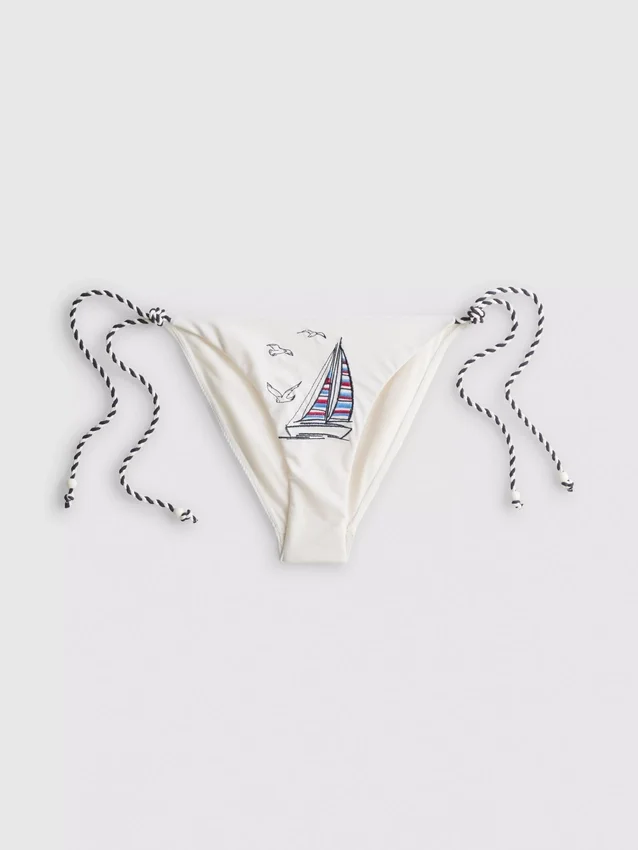 Slip de bikini Dolce cu broderie și legături laterale Slip de bikini Dolce cu broderie și legături laterale