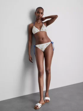 Slip de bikini texturat, de culoare lămâie, cu legături laterale