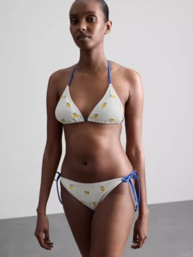 Slip de bikini texturat, de culoare lămâie, cu legături laterale