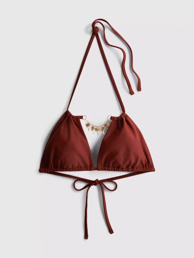Sutien de bikini triunghiular cu detaliu de lanț Sutien de bikini triunghiular cu detaliu de lanț