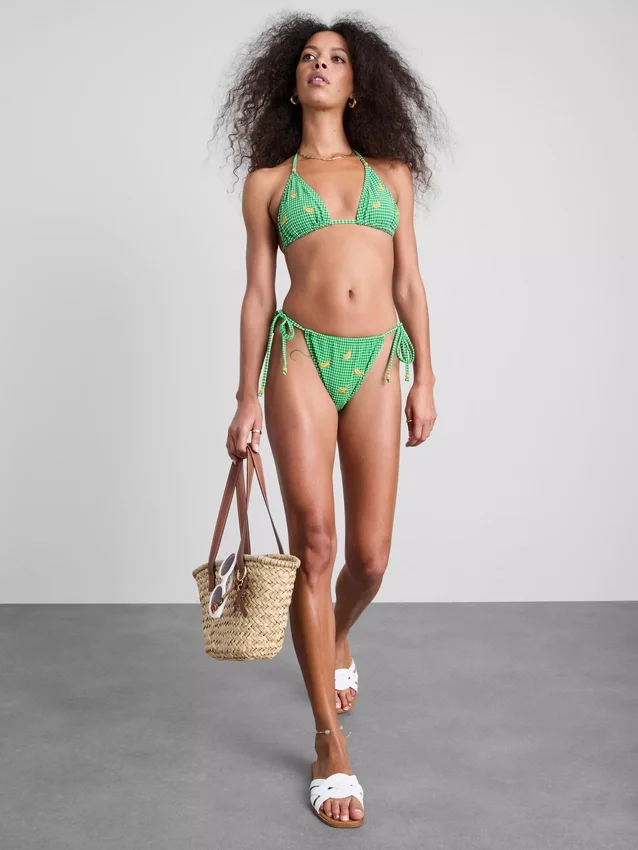 Sutien de bikini triunghiular cu imprimeu gingham și banane Sutien de bikini triunghiular cu imprimeu gingham și banane