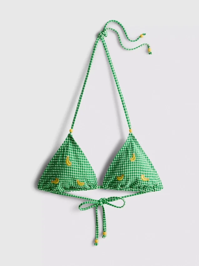 Sutien de bikini triunghiular cu imprimeu gingham și banane Sutien de bikini triunghiular cu imprimeu gingham și banane