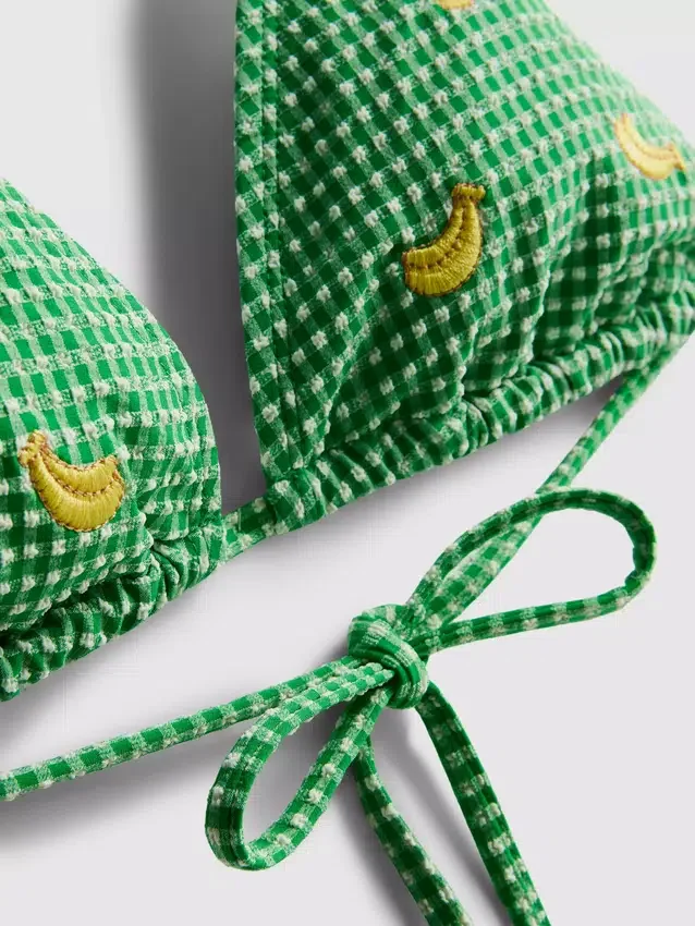 Sutien de bikini triunghiular cu imprimeu gingham și banane Sutien de bikini triunghiular cu imprimeu gingham și banane