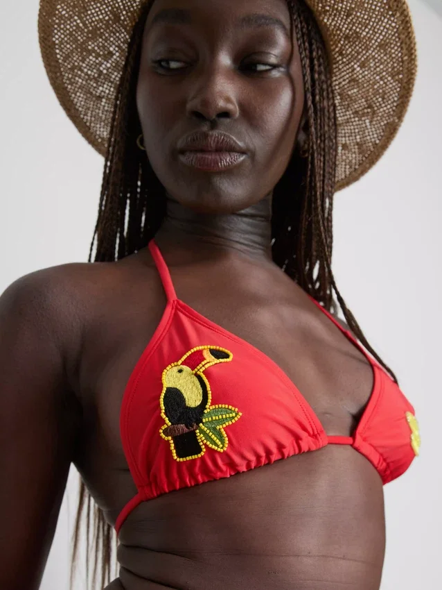 Sutien de bikini triunghiular cu model de tucan Sutien de bikini triunghiular cu model de tucan