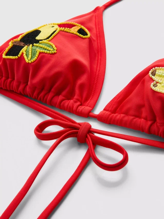 Sutien de bikini triunghiular cu model de tucan Sutien de bikini triunghiular cu model de tucan