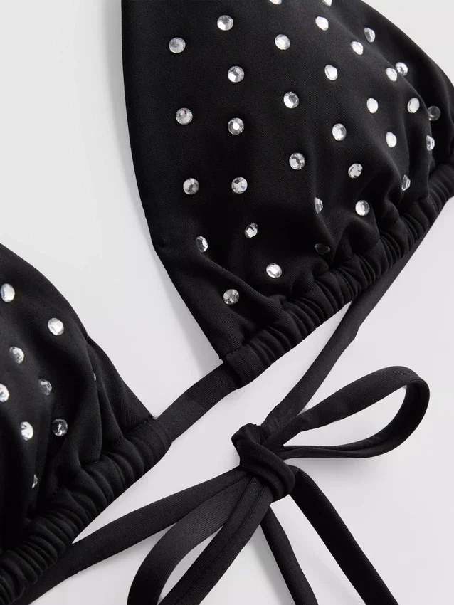 Sutien de bikini triunghiular cu strasuri Sutien de bikini triunghiular cu strasuri