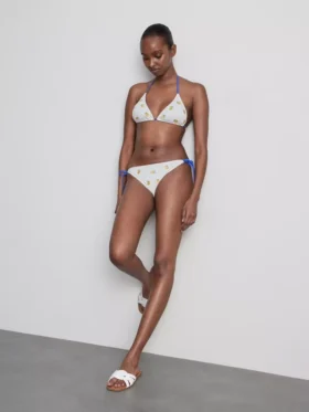 Sutien de bikini triunghiular cu textură și imprimeu cu lămâi