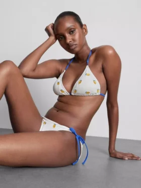 Sutien de bikini triunghiular cu textură și imprimeu cu lămâi