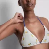 Sutien de bikini triunghiular cu textură și imprimeu cu lămâi Sutien de bikini triunghiular cu textură și imprimeu cu lămâi