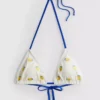 Sutien de bikini triunghiular cu textură și imprimeu cu lămâi Sutien de bikini triunghiular cu textură și imprimeu cu lămâi
