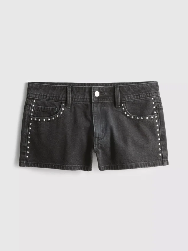The Primark Scene | Pantaloni Scurți micro din denim de bumbac cu ținte The Primark Scene | Pantaloni Scurți micro din denim de bumbac cu ținte