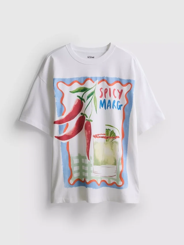 The Primark Scene | Tricou oversized din bumbac cu imprimeu Margarita The Primark Scene | Tricou oversized din bumbac cu imprimeu Margarita