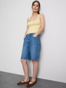 Top corset din crep cu guler pătrat