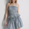 Top cu bretele subțiri, peplum și imprimeu gingham plisat