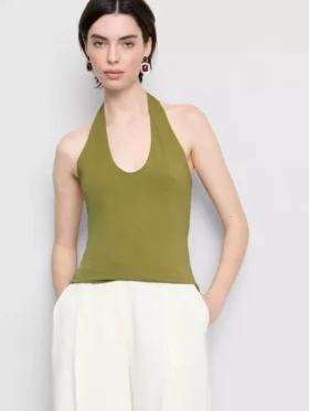 Top cu gât halter din bumbac bogat