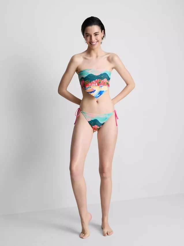 Top de bikini cu imprimeu pitoresc în stil bandană Top de bikini cu imprimeu pitoresc în stil bandană