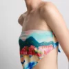 Top de bikini cu imprimeu pitoresc în stil bandană Top de bikini cu imprimeu pitoresc în stil bandană