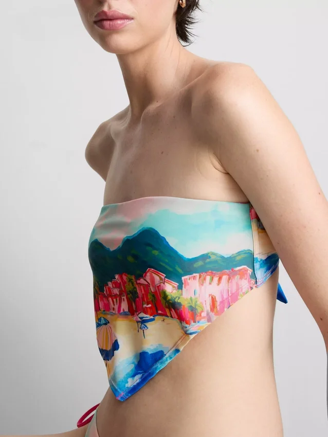Top de bikini cu imprimeu pitoresc în stil bandană Top de bikini cu imprimeu pitoresc în stil bandană