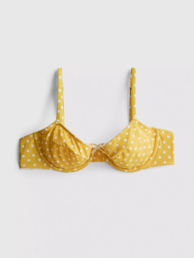 Top de bikini cu sârmă, decolteu în formă de inimă și imprimeu cu buline Top de bikini cu sârmă, decolteu în formă de inimă și imprimeu cu buline