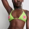 Top de bikini triunghiular cu flori din mărgele Top de bikini triunghiular cu flori din mărgele