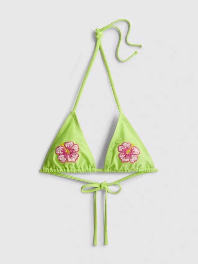 Top de bikini triunghiular cu flori din mărgele Top de bikini triunghiular cu flori din mărgele