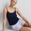 Top de casă tip cami din bumbac cu textură pointelle