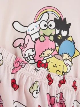 Top de pijama cu imprimeu Hello Kitty și prietenii