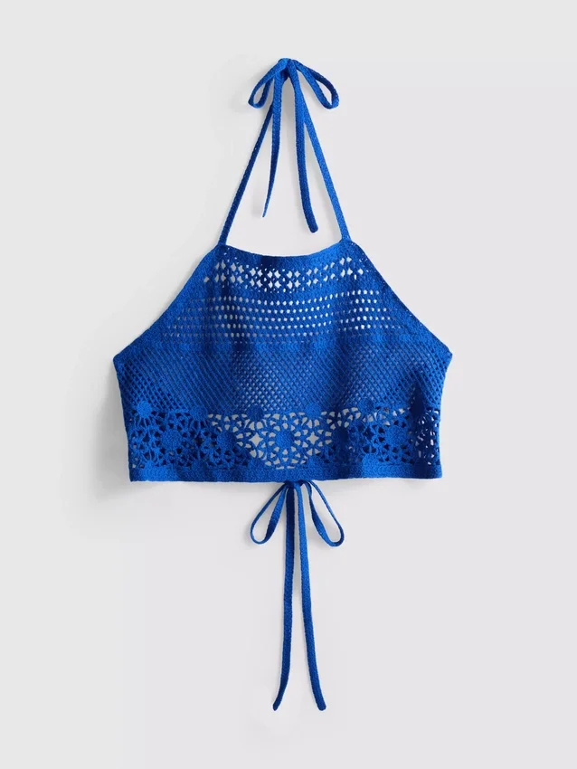 Top scurt croșetat cu gât halter Top scurt croșetat cu gât halter
