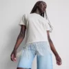 Tricou asimetric din bumbac cu franjuri