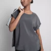 Tricou cu guler rotund și mâneci rulate Tricou cu guler rotund și mâneci rulate