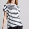 Tricou cu guler rotund și mâneci scurte, în dungi