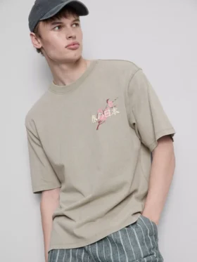 Tricou cu imprimeu japonez spălat