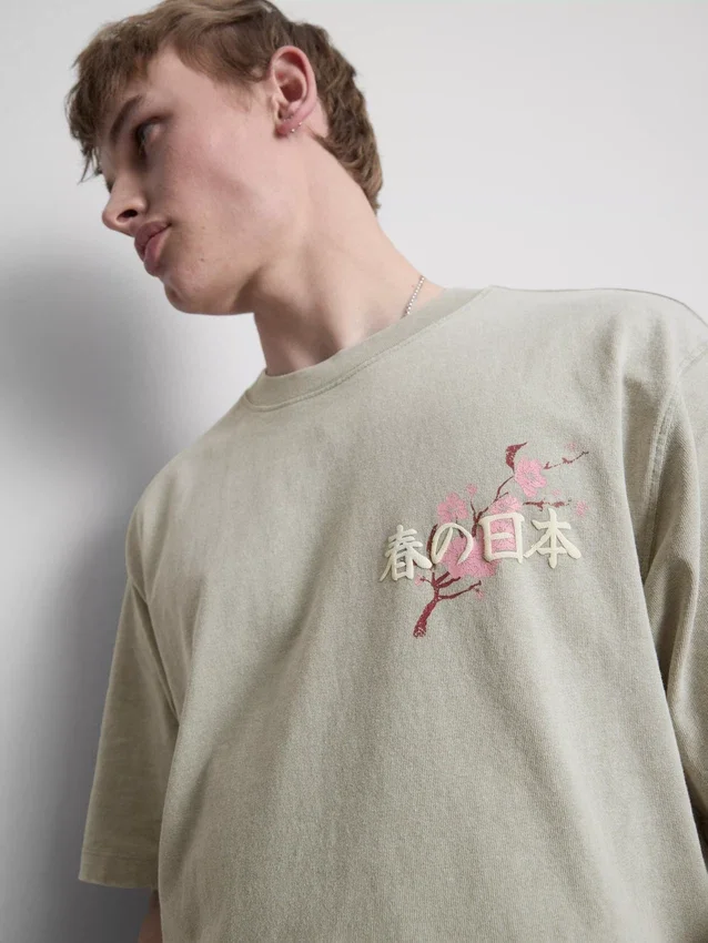 Tricou cu imprimeu japonez spălat Tricou cu imprimeu japonez spălat