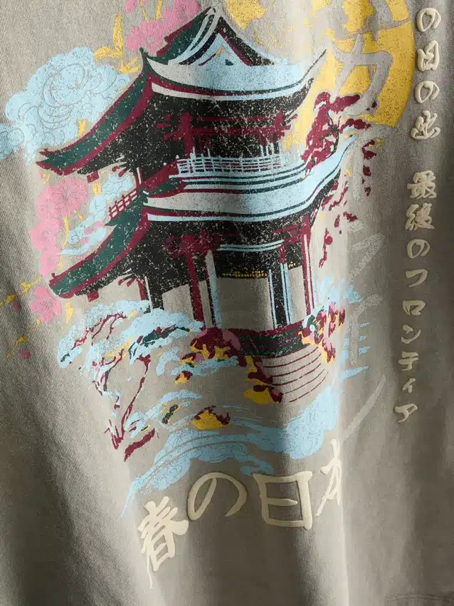 Tricou cu imprimeu japonez spălat Tricou cu imprimeu japonez spălat