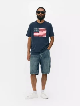 Tricou cu mânecă scurtă cu steagul american
