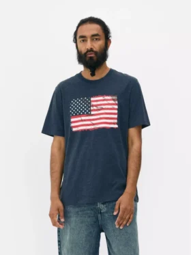 Tricou cu mânecă scurtă cu steagul american