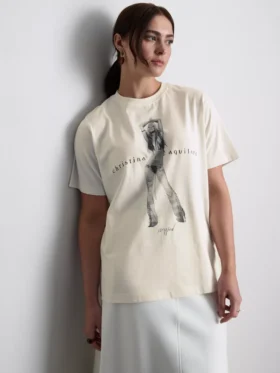 Tricou din bumbac Christina Aguilera cu imprimeu muzical
