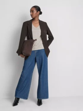 Tricou din bumbac cu dungi și guler în V
