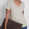 Tricou din bumbac cu dungi și guler în V Tricou din bumbac cu dungi și guler în V