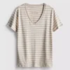Tricou din bumbac cu dungi și guler în V Tricou din bumbac cu dungi și guler în V