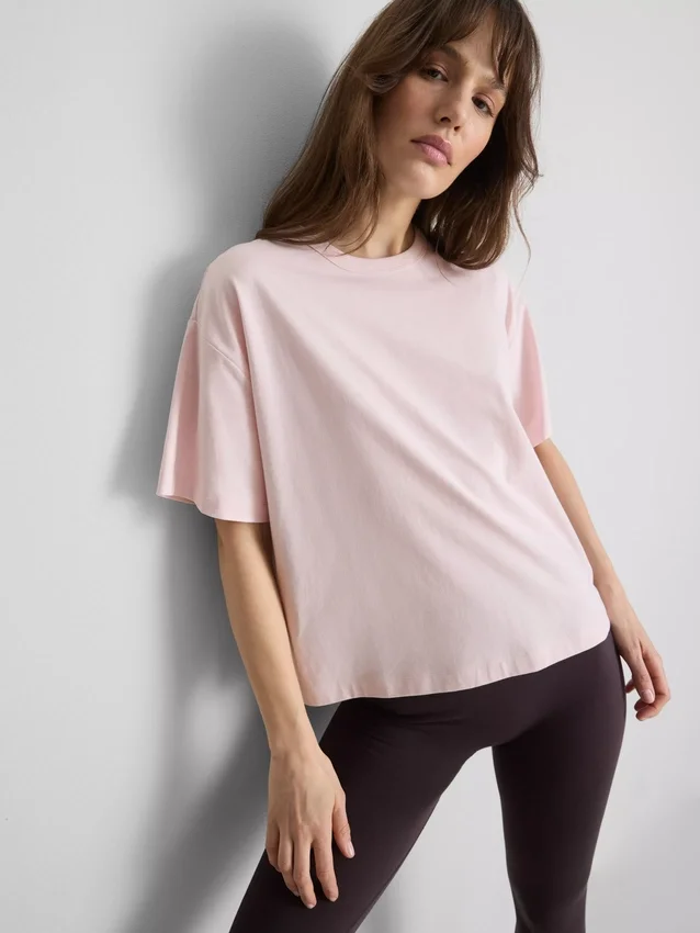 Tricou din bumbac cu guler rotund și croială dreptă Tricou din bumbac cu guler rotund și croială dreptă