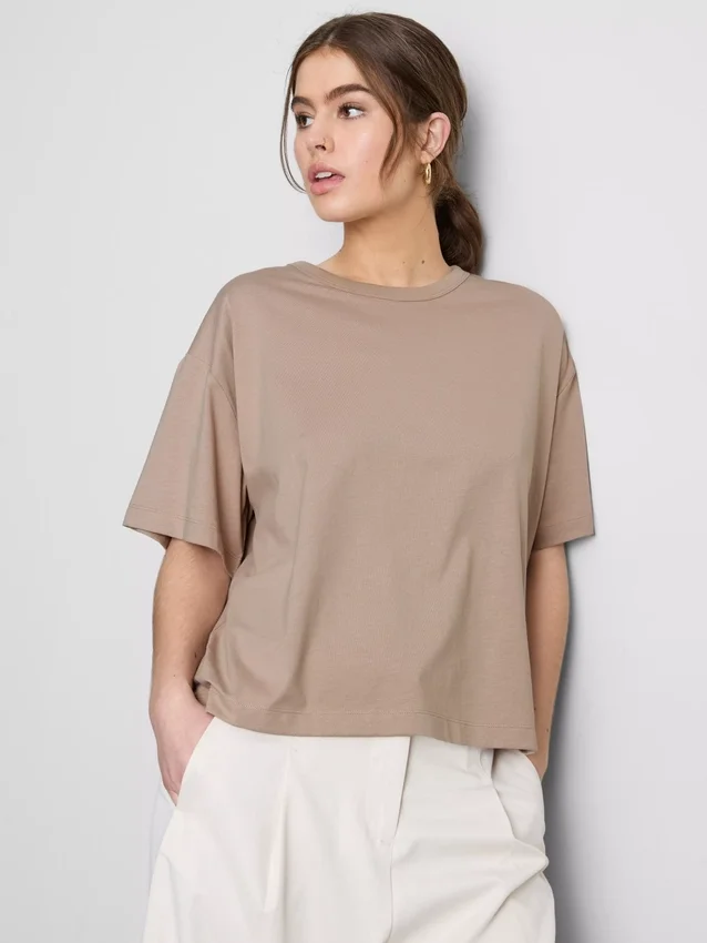 Tricou din bumbac cu guler rotund și croială dreptă Tricou din bumbac cu guler rotund și croială dreptă