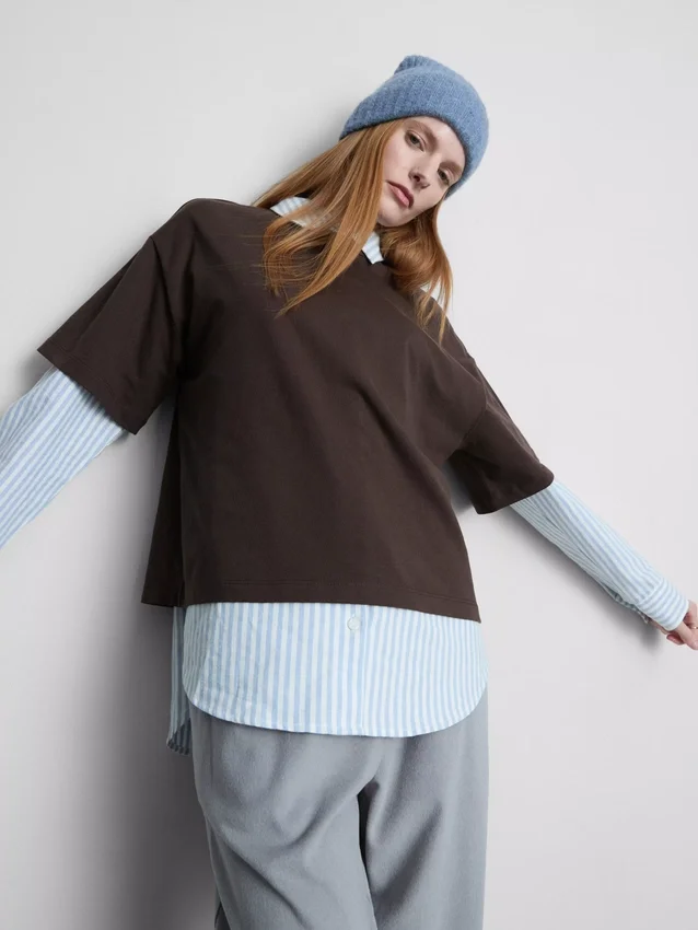 Tricou din bumbac cu guler rotund și croială dreptă Tricou din bumbac cu guler rotund și croială dreptă