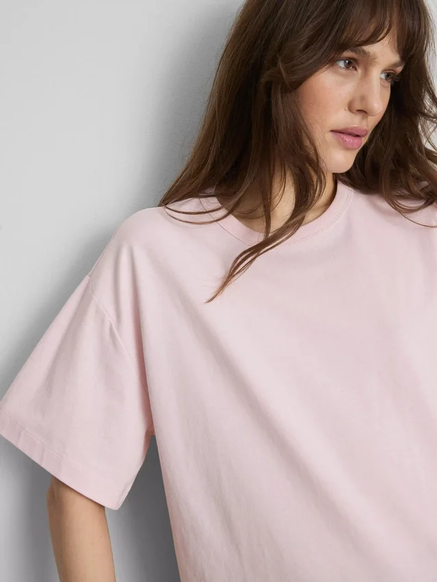 Tricou din bumbac cu guler rotund și croială dreptă Tricou din bumbac cu guler rotund și croială dreptă