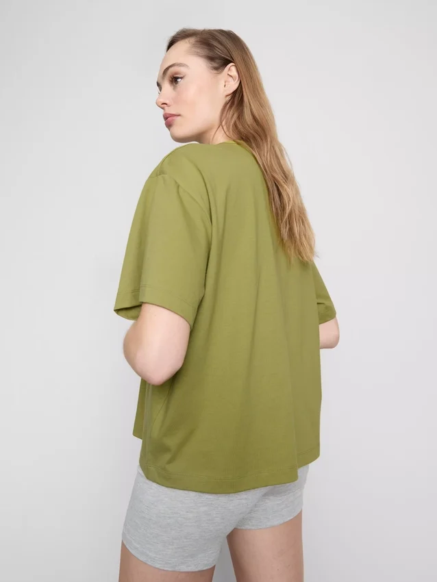 Tricou din bumbac cu guler rotund și croială dreptă Tricou din bumbac cu guler rotund și croială dreptă