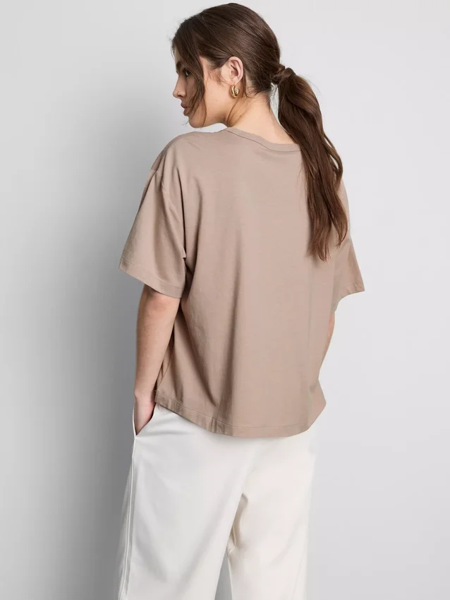 Tricou din bumbac cu guler rotund și croială dreptă Tricou din bumbac cu guler rotund și croială dreptă