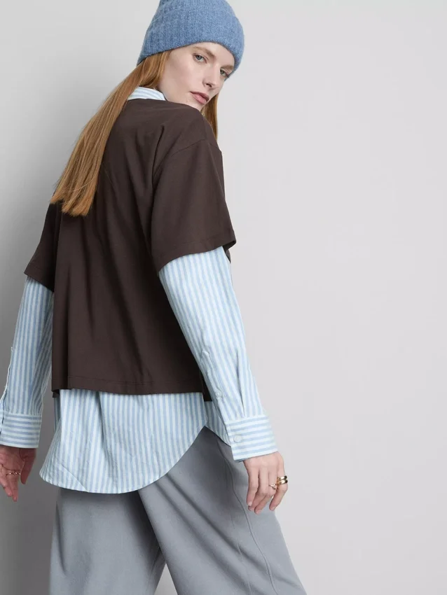 Tricou din bumbac cu guler rotund și croială dreptă Tricou din bumbac cu guler rotund și croială dreptă